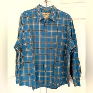 Timberland blue Plaid cotton Shirt Long Sleeve Button Front Pocket Men's XXL EUC